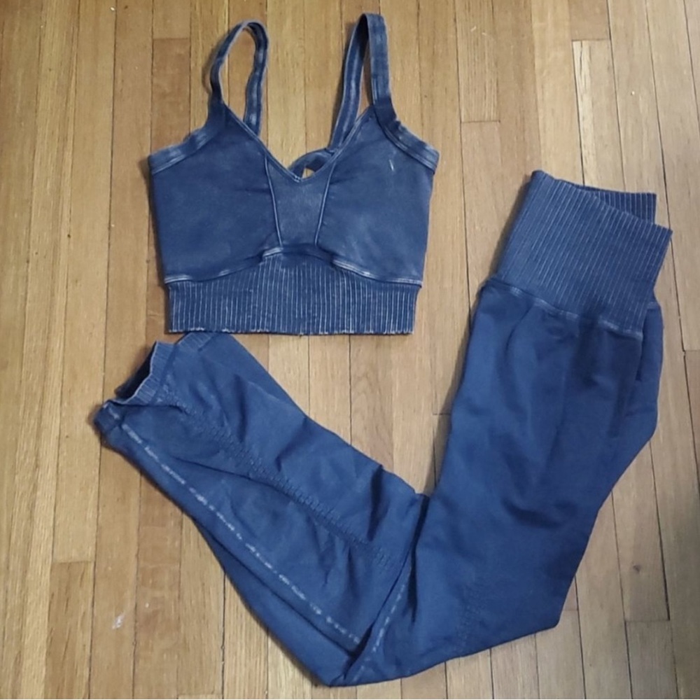 Free People movement good karma legging & squareneck bra SET washed blk Size xs